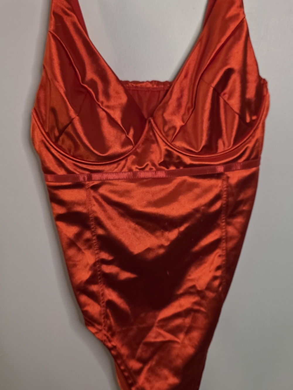 Satin Red Bodysuit Chemise with Built-In Cups